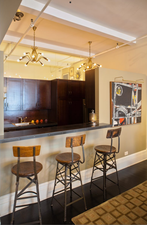 Vintage Barstools in a Chelsea Loft Barry Goralnick Architecture Design, Industiral Chic